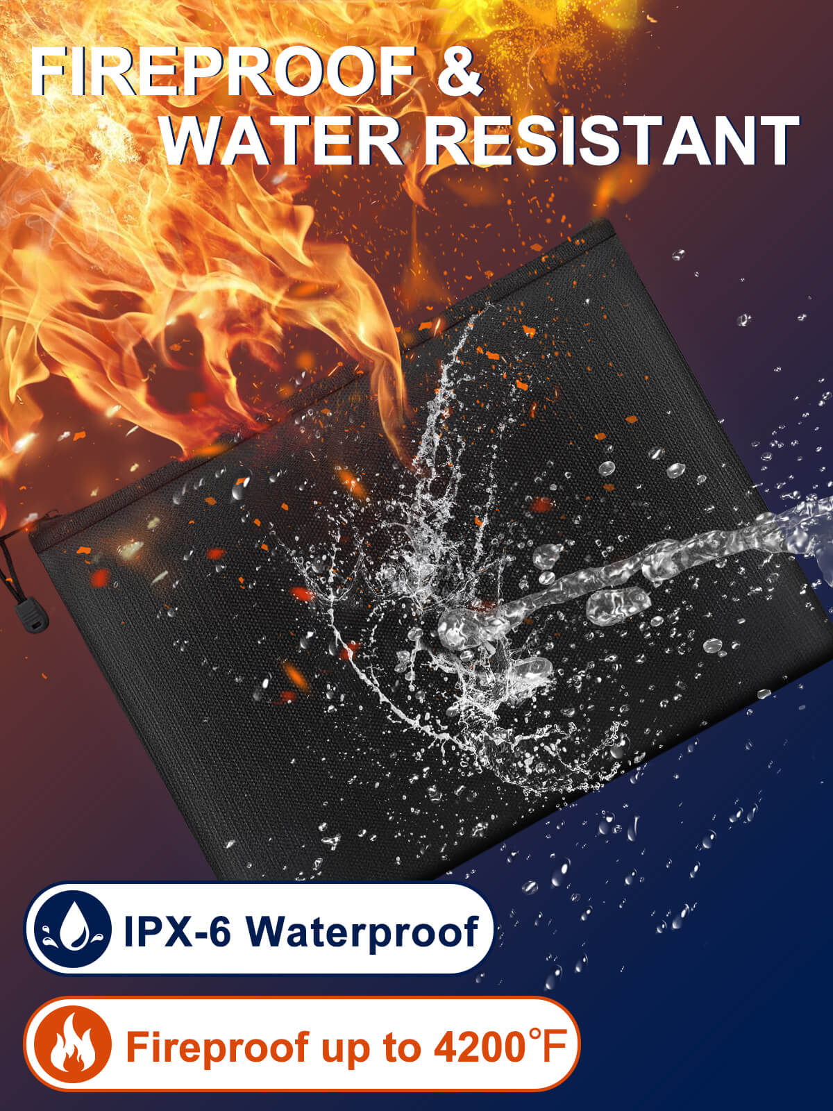 TigerKing Safe Black Fireproof Bag Waterproof Bag 11.8 * 8.26 inches