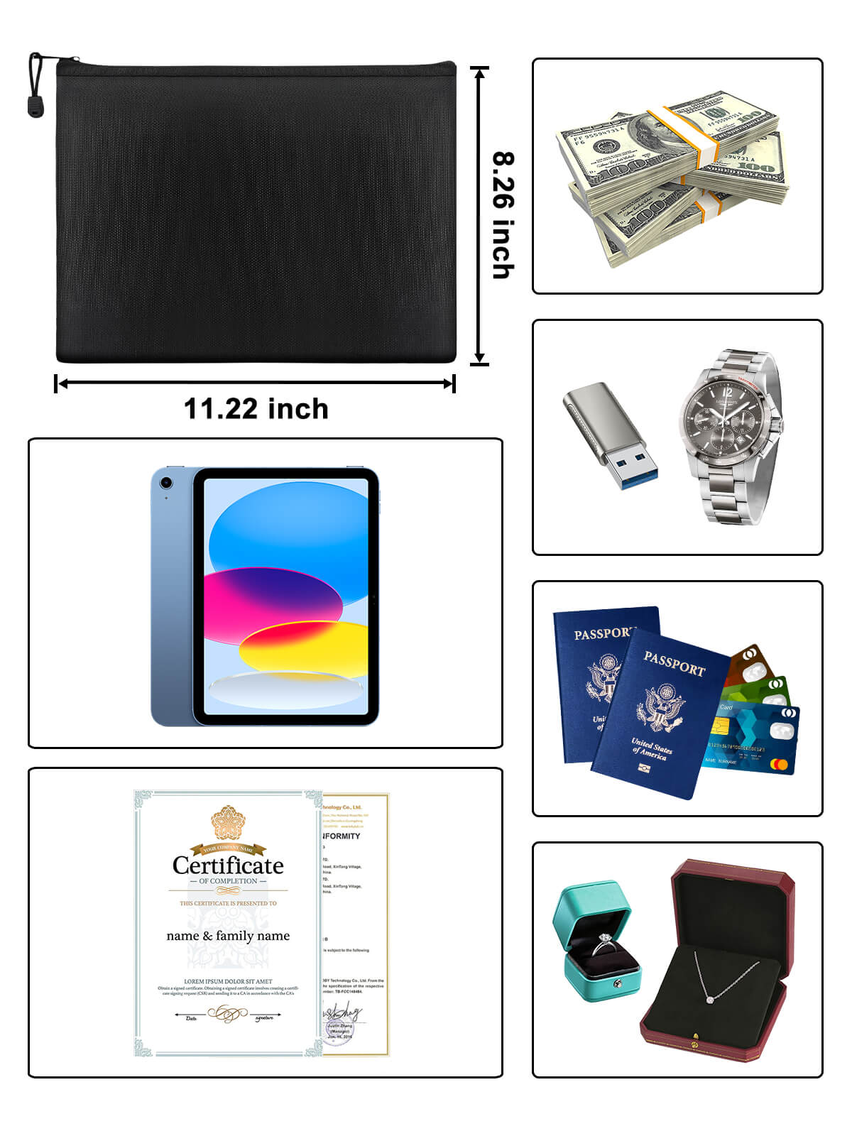 TigerKing Safe Black Fireproof Bag Waterproof Bag 11.8 * 8.26 inches