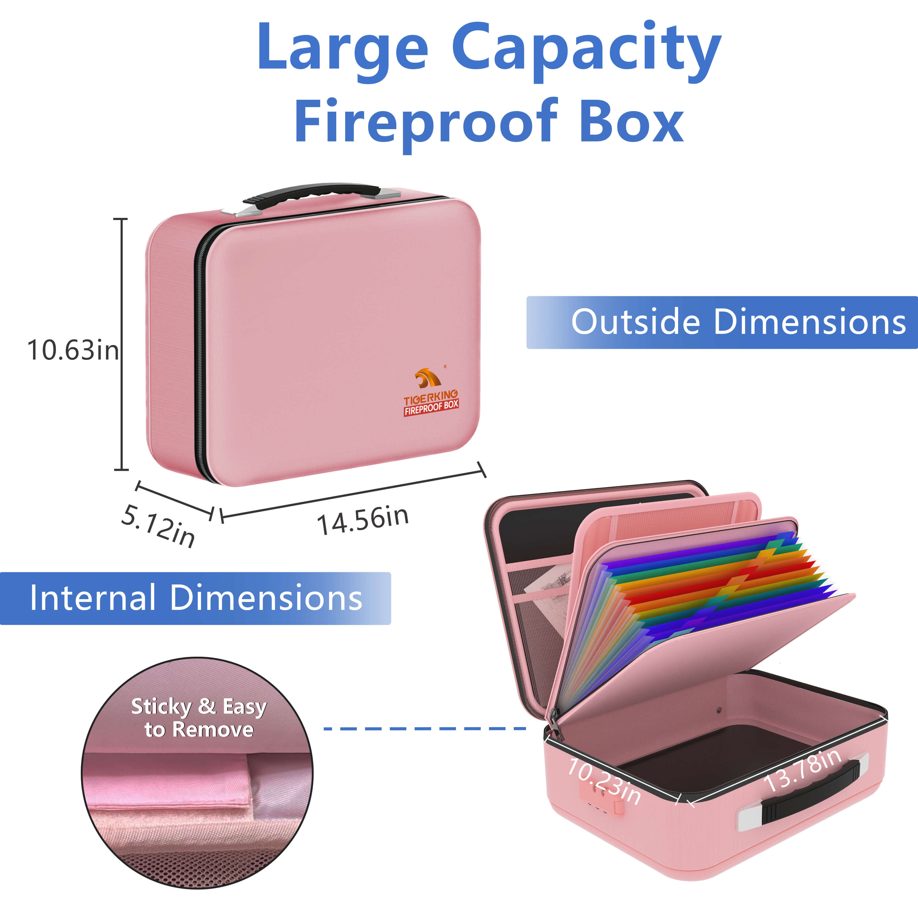 Fireproof Waterproof Document Box With Water-Resistant Zipper Hard Case Fireproof File Box With Lock Pink