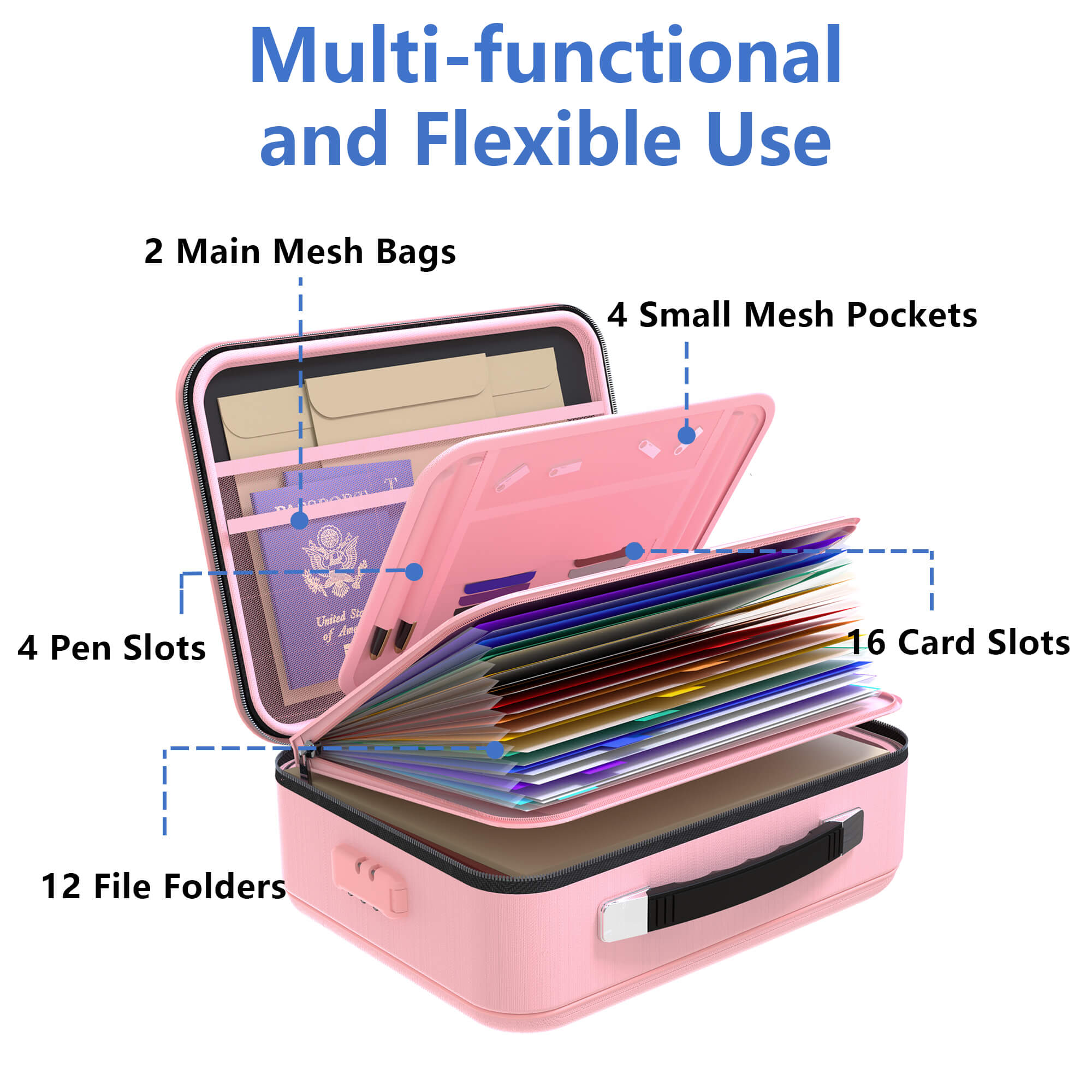 Fireproof Waterproof Document Box With Water-Resistant Zipper Hard Case Fireproof File Box With Lock Pink