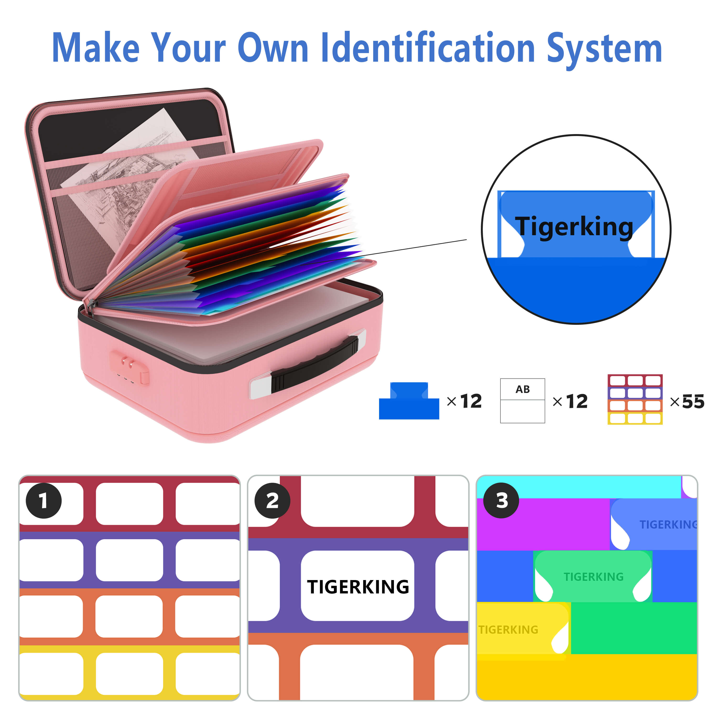 Fireproof Waterproof Document Box With Water-Resistant Zipper Hard Case Fireproof File Box With Lock Pink