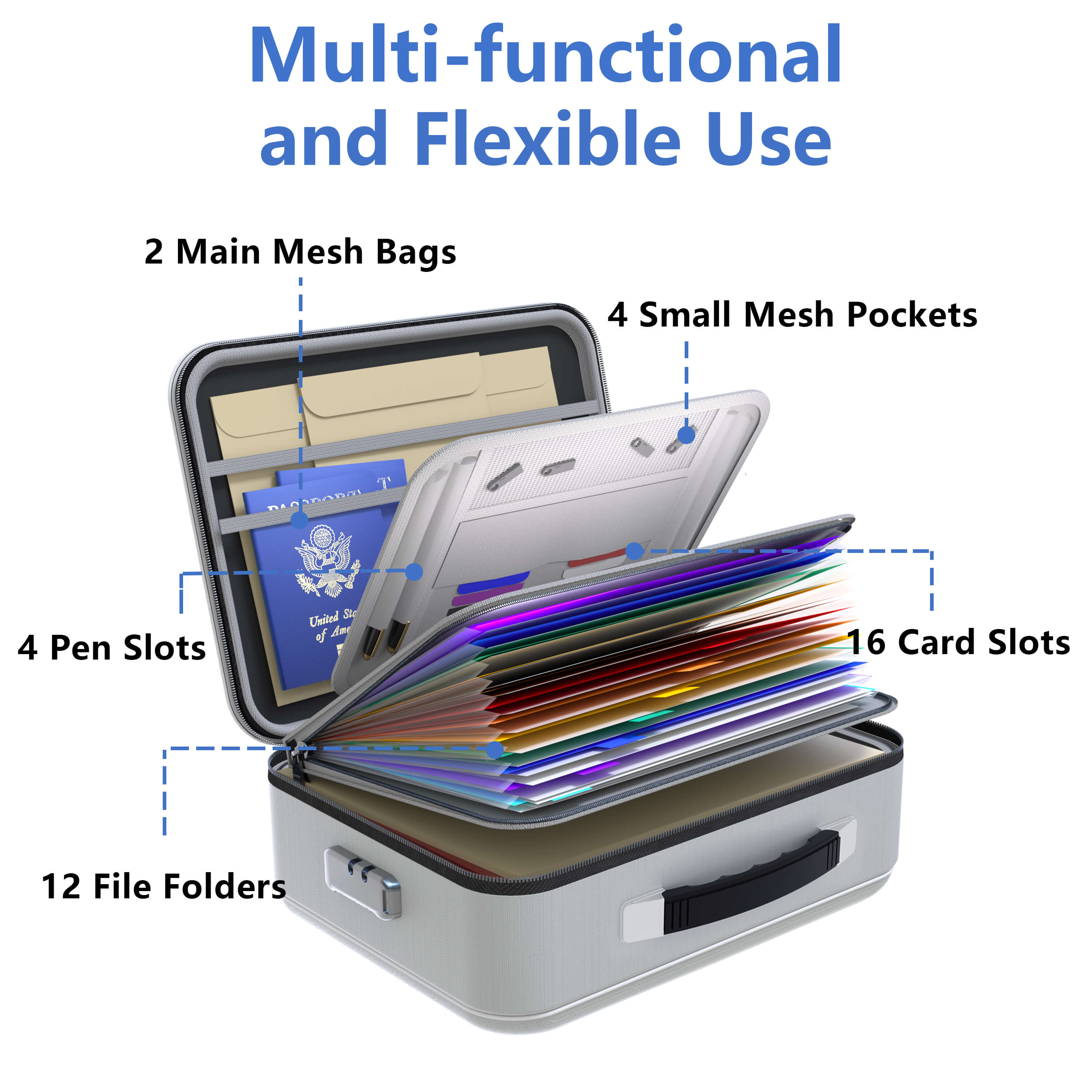 Fireproof Waterproof Document Box With Water-Resistant Zipper Hard Case Fireproof File Box With Lock Grey