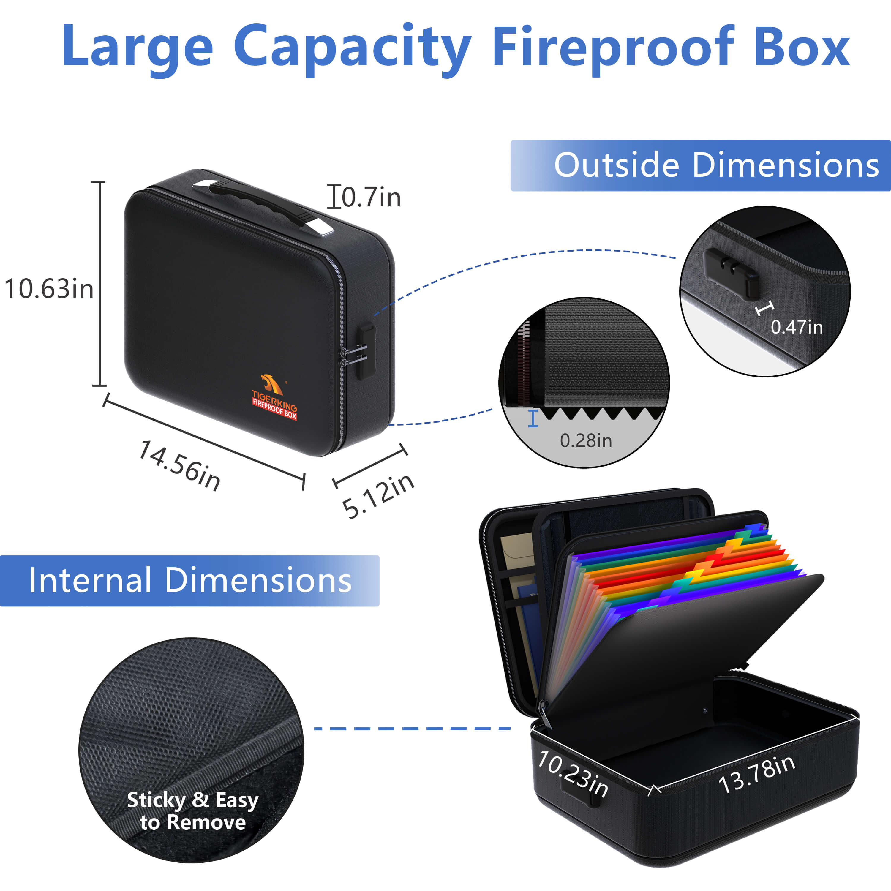 Fireproof-Waterproof Document Box With Water-Resistant Zipper Hard Case Fireproof File Box With Lock