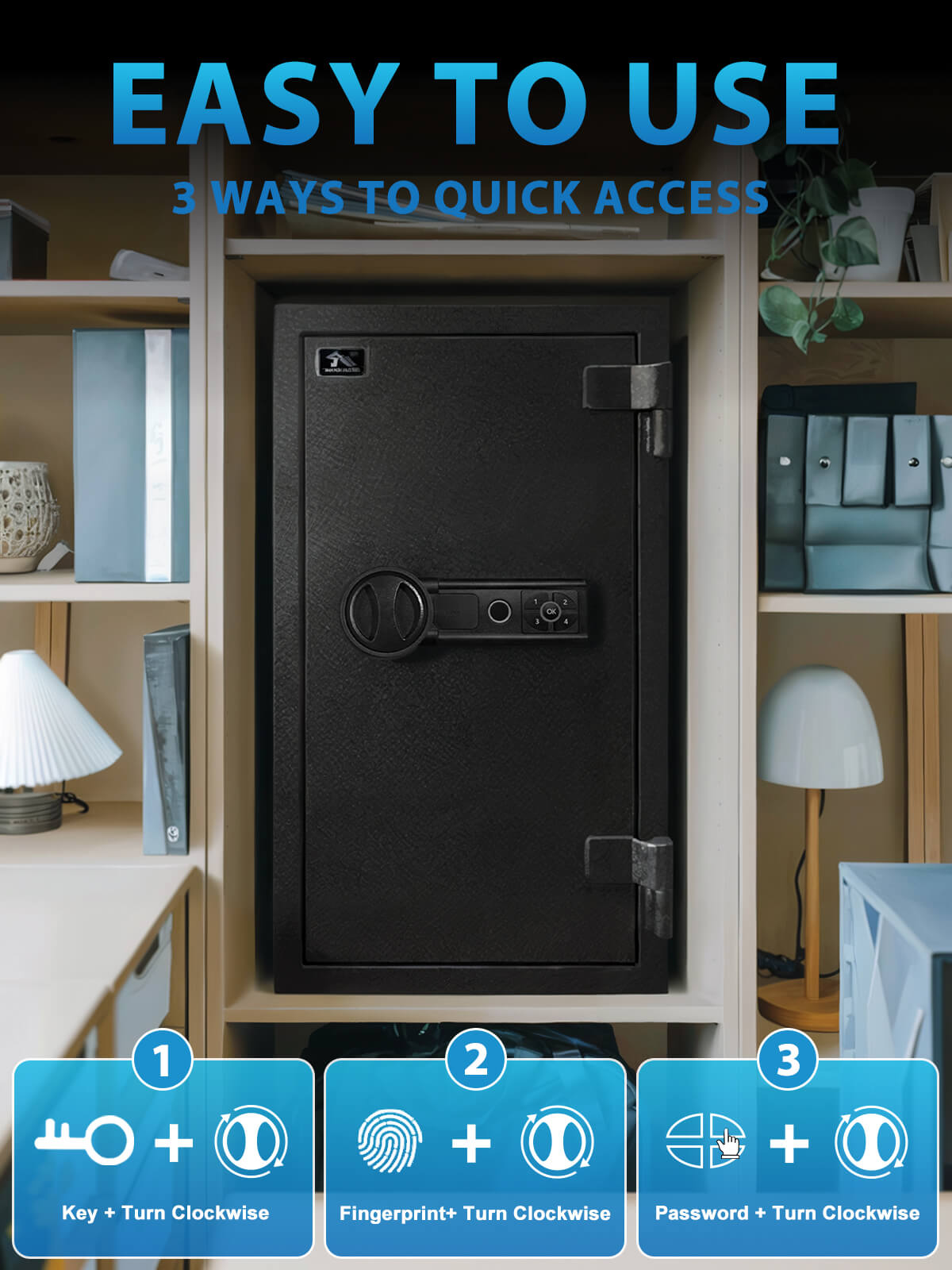 TigerKing 30 Min Fireproof Big Home Safe Biometric unlock 3.47 CU.ft FPSD66FR