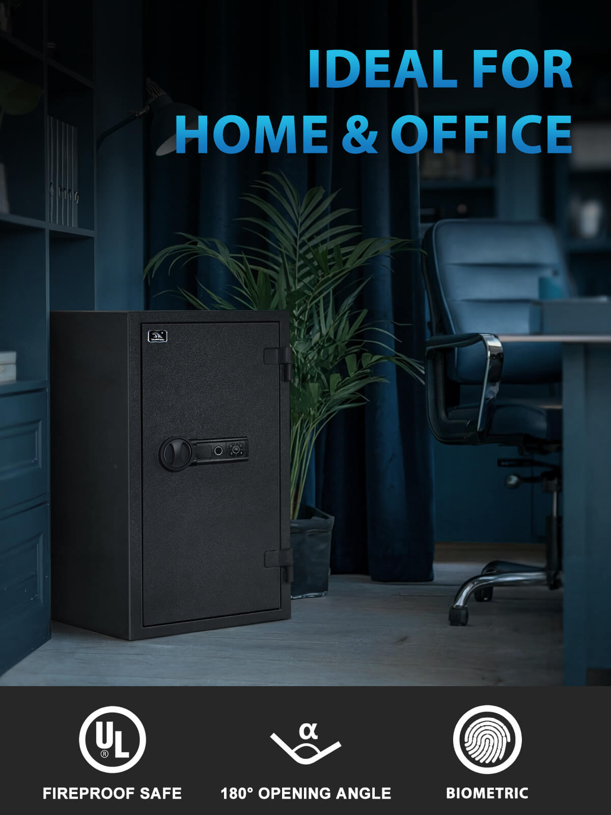 TigerKing 30 Min Fireproof Big Home Safe Biometric unlock 3.47 CU.ft FPSD66FR