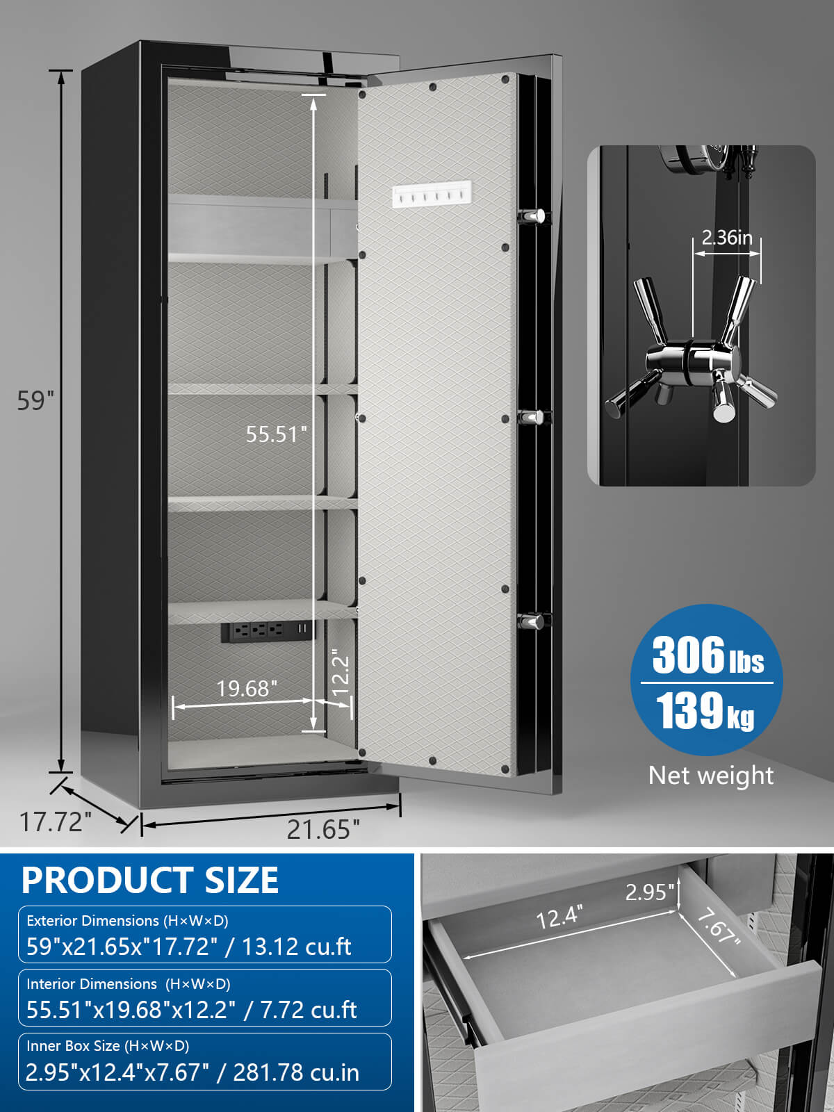 SPARK 5922 Heavy Duty Fireproof Jewelry Safe 13 cu ft Black Extra Large Fireproof Home Safes TIGERKING SAFE