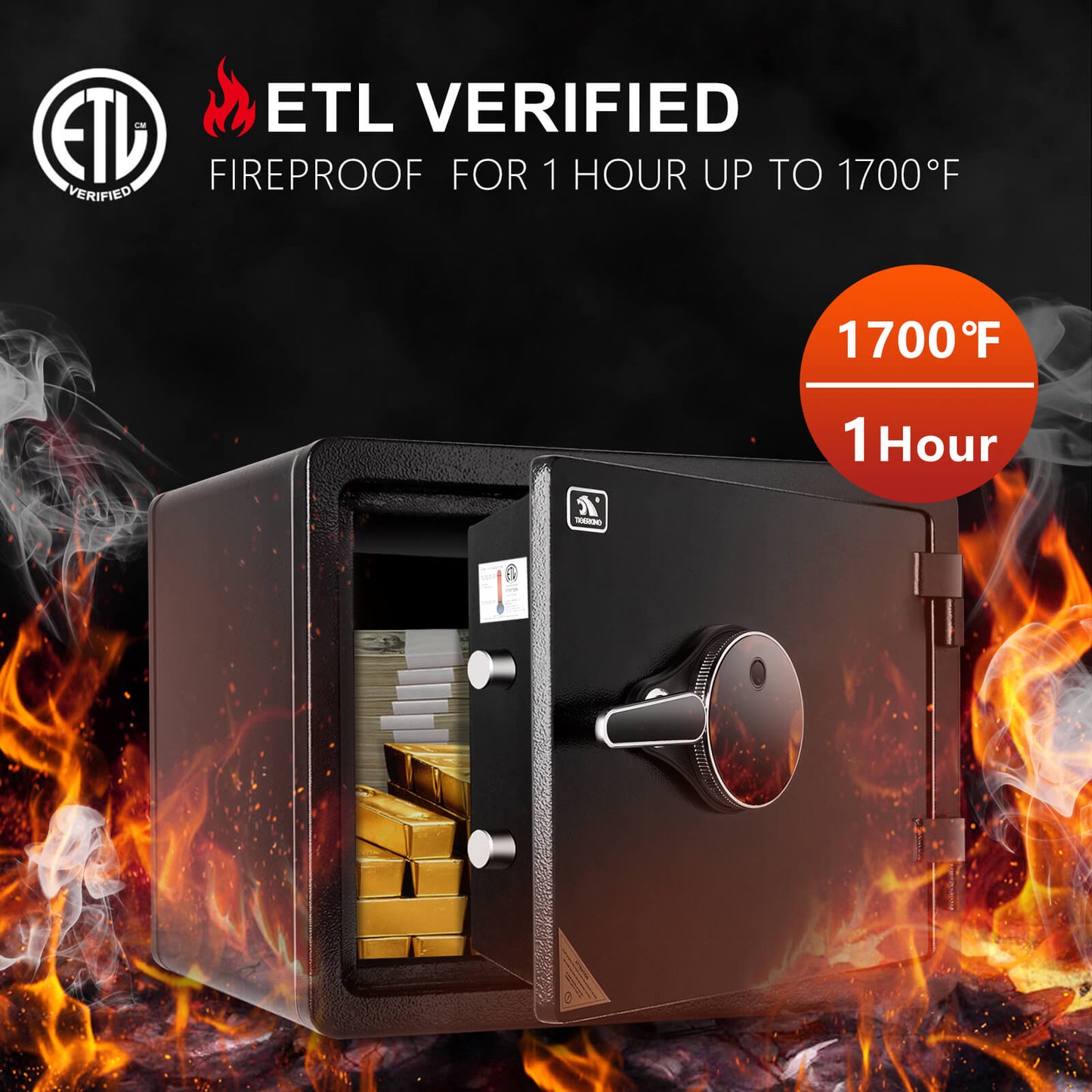 Fireproof Safe with Fingerprint 2.3 Cubic Feet 42OE - TIGERKING 的副本 TIGERKING SAFE