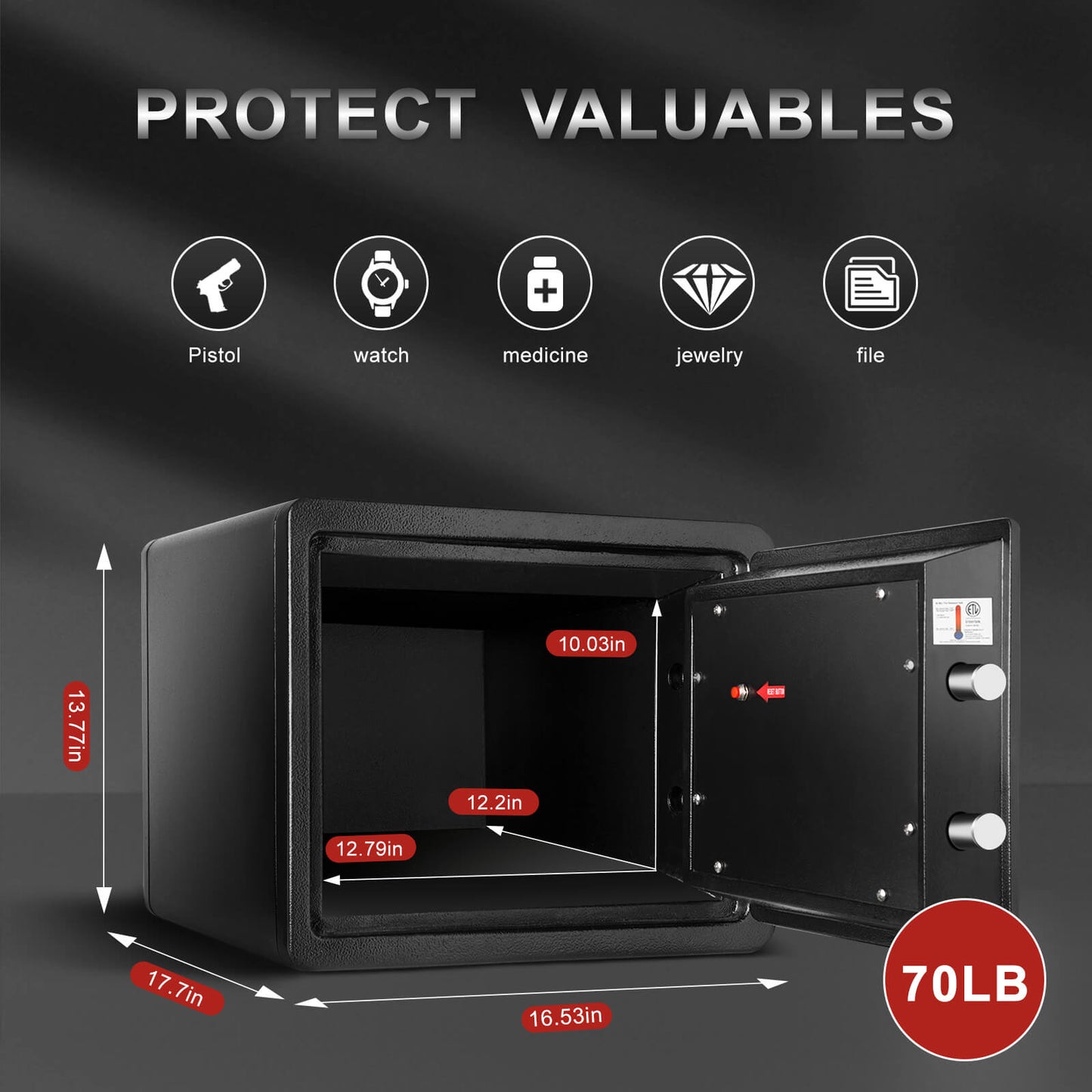 Fireproof Safe with Fingerprint 2.3 Cubic Feet 42OE - TIGERKING 的副本 TIGERKING SAFE