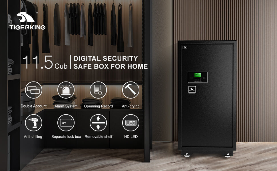 TIGERKING 11.5 Cubic Feet Extra Large Heavy Duty Safe Box, Home Safe with Double Safety Key Lock and Separate Lock Box, Digital safe, 120XH Large Jewelry Safe Box for Home