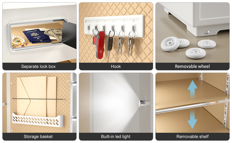 TIGERKING 11.5 Cubic Feet Extra Large Heavy Duty Safe Box, Inner Lock box / Key Hooks / Document Organizer / Built-in LED Lighting / Storage Basket / Removable Shelves