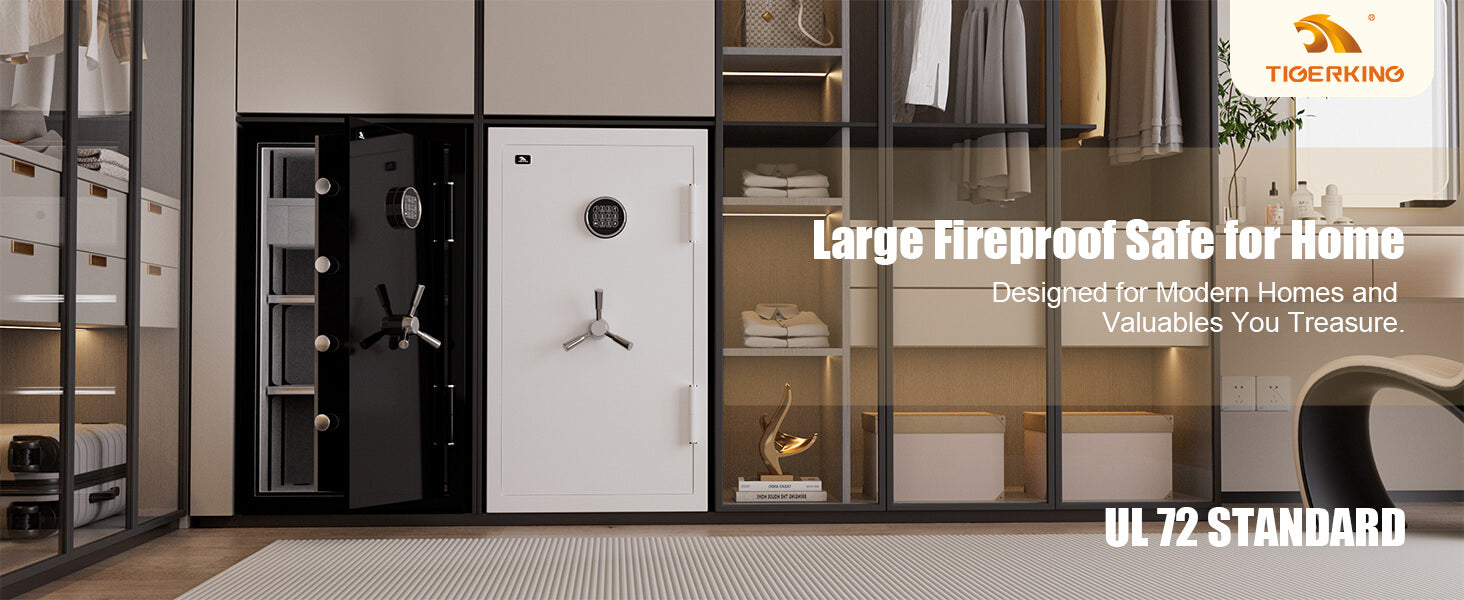 TIGERKING 8.78 Cu Ft Fireproof and Waterproof Jewelry Safe, 2025 Best Safe For Home Fireproof Heavy-Duty White House Safe SPARK3822 Black