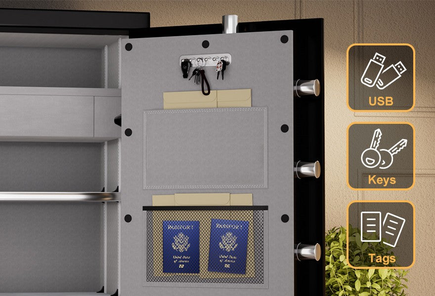 TigerKingSafe SPARK3822 Best Safe 2025 with Door Pockets & Hooks Organize small essentials like keys,USB drives, or important notes.