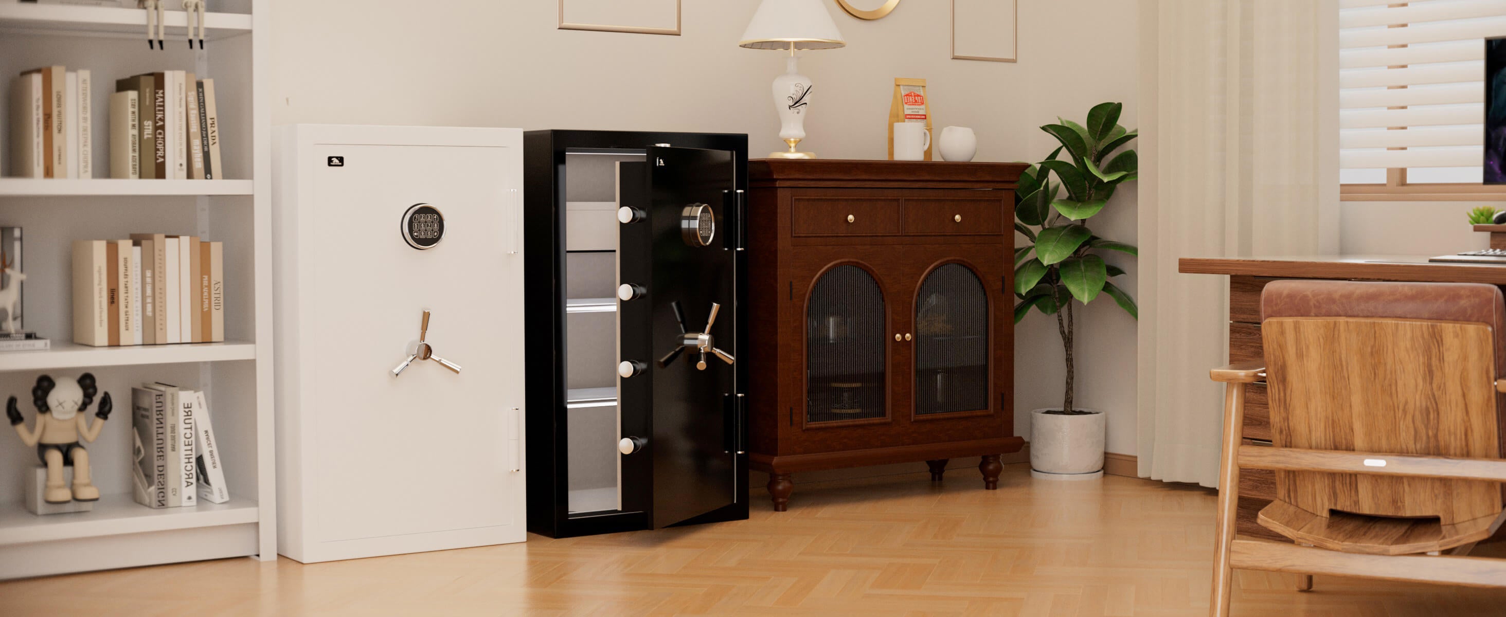 TIGERKING 8.78 Cu Ft Fireproof and Waterproof Jewelry Safe in study room, 2025 Best Safe For Home Fireproof Heavy-Duty White House Safe SPARK3822 Black