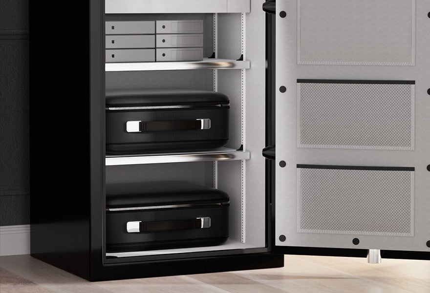 TIGERKING 8.78 Cu Ft Fireproof and Waterproof Jewelry Safe with 2 Adjustable Shelves Easily rearrange shelf height to fit large fold-ers, camera gear, or collectible boxes