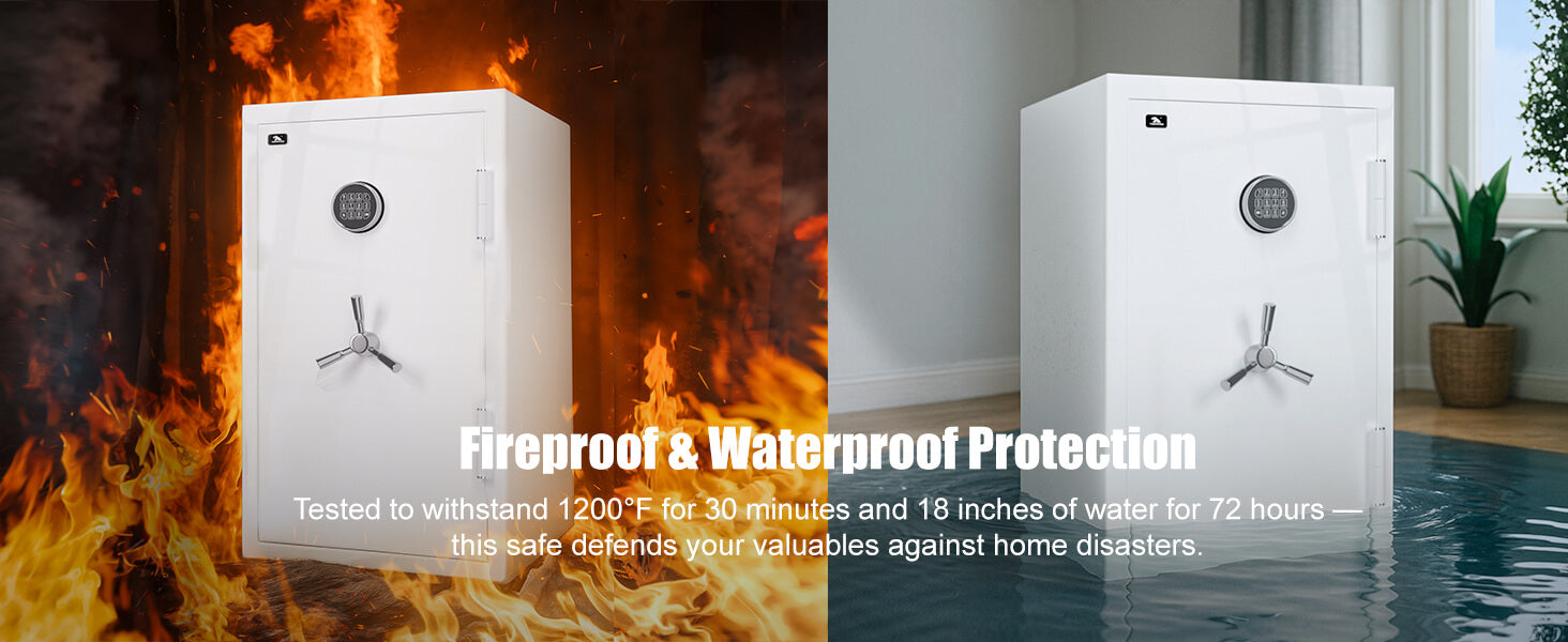 TIGERKING 8.78 Cu Ft Fireproof and Waterproof Jewelry Safe Fireproof & Waterproof Protection Tested to withstand 1200'F for 30 minutes and 18 inches of water for 72 hours.
