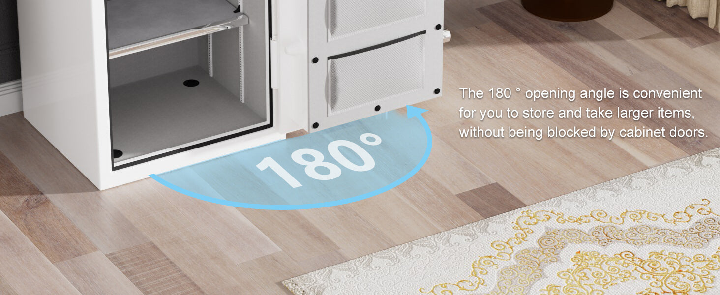 2025 Best Safe For Home Fireproof Heavy-Duty White House Safe, The 180°opening angle is convenientfor you to store and take larger itemswithout being blocked by cabinet doors