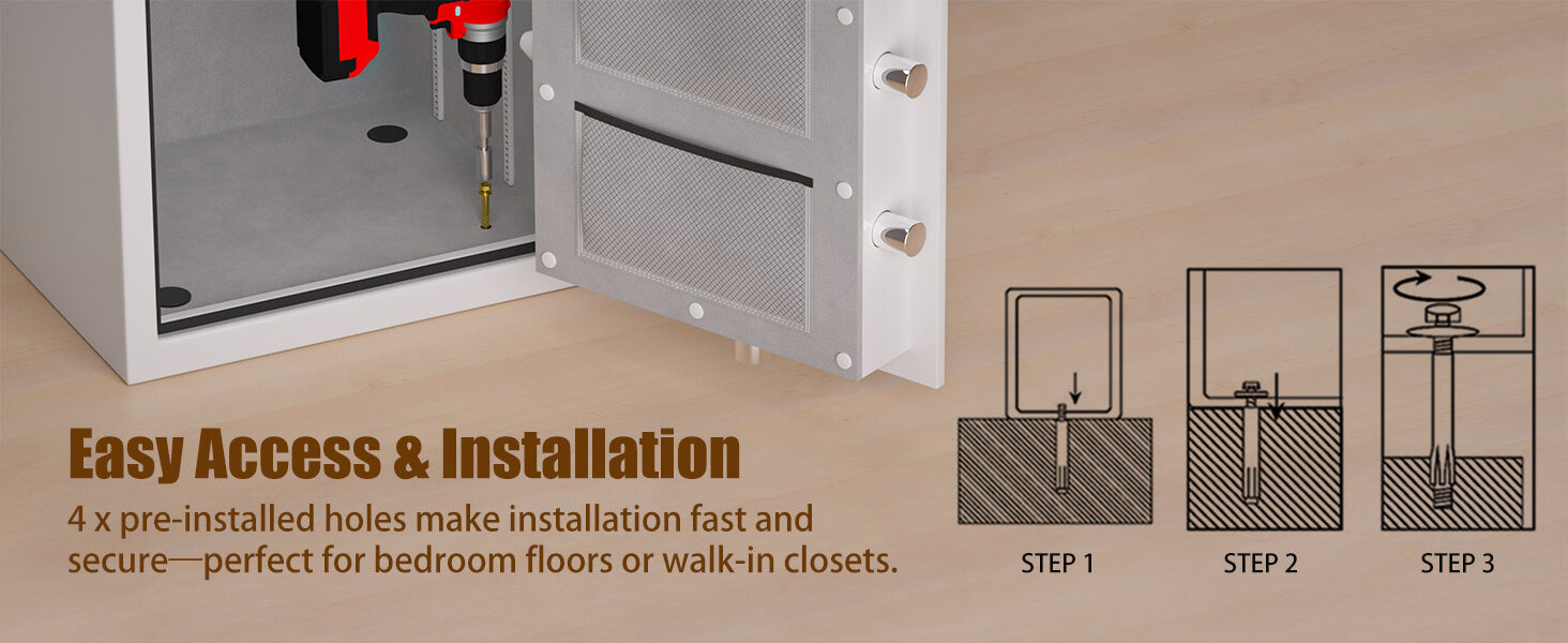 2025 Best Floor Safe For Home Fireproof Heavy-Duty White House Safe Easy Access & installation 4 x pre-installed holes make installation fast andsecure-perfect for bedroom floors or walk-in closets.