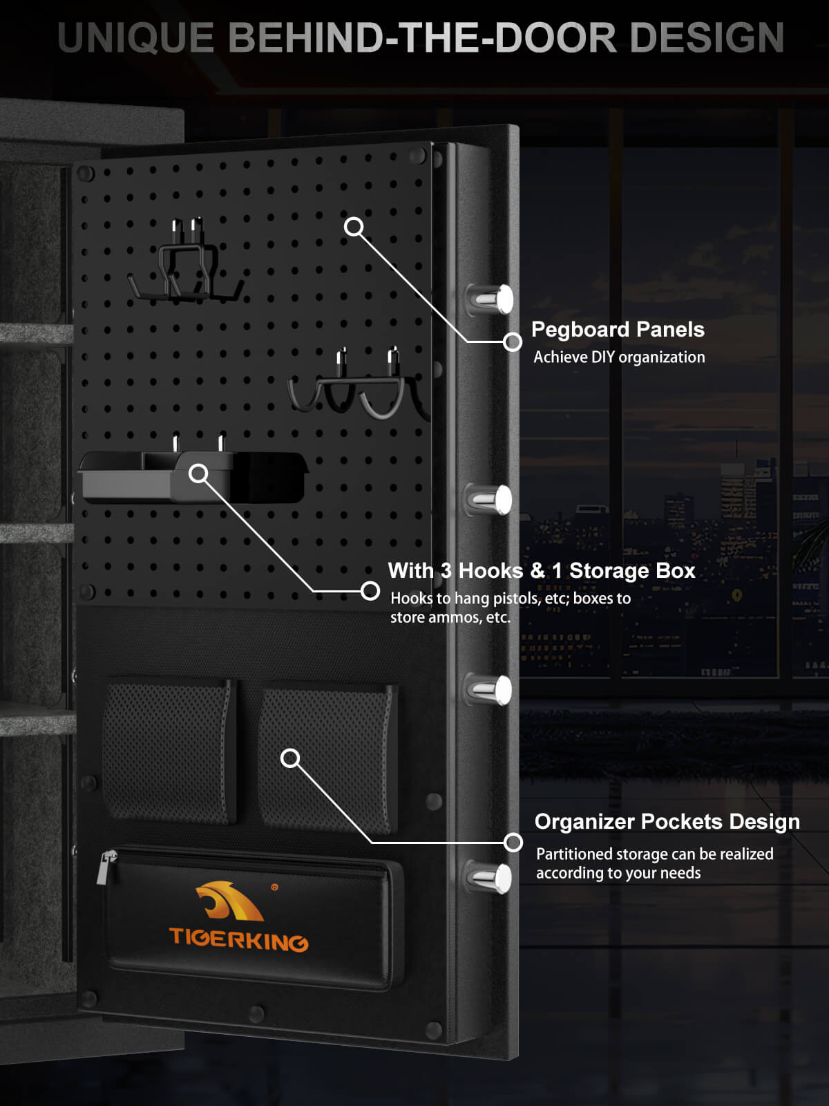 TIGERKING 8.78 Cu Ft Fireproof and Waterproof Safe with Digital Keypad, DIY Pegboard Door, Heavy-Duty Steel Large Floor Safe for Home & Office