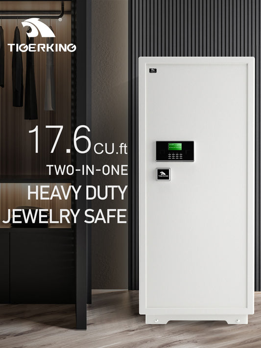 TIGERKING Extra Large 2in1 Gun Safe Heavy Duty Safe Box Home Safe Key Lock and Separate Lock Box Digital safe White 17.6 Cubic Feet 150GJ