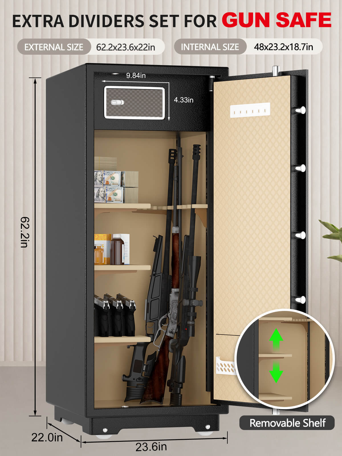 TIGERKING Extra Large 2 in 1 Gun Safe and jewelry safe Heavy Duty Safe Box Home Safe with Multiple adjustable shelves Key Lock and Separate Lock Box Digital safe 17.6 Cubic Feet 150GJ Black