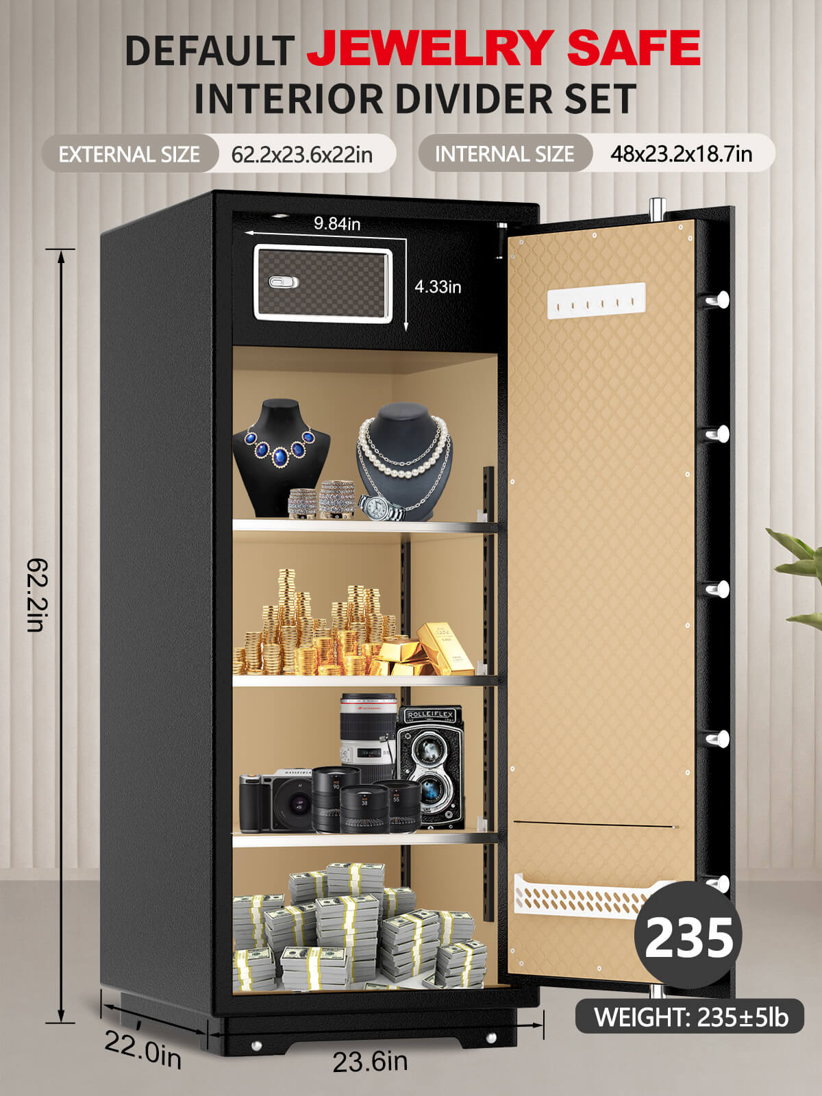 TIGERKING Extra Large 2 in 1 Gun Safe and jewelry safe Heavy Duty Safe Box Home Safe with Multiple adjustable shelves Key Lock and Separate Lock Box Digital safe 17.6 Cubic Feet 150GJ Black