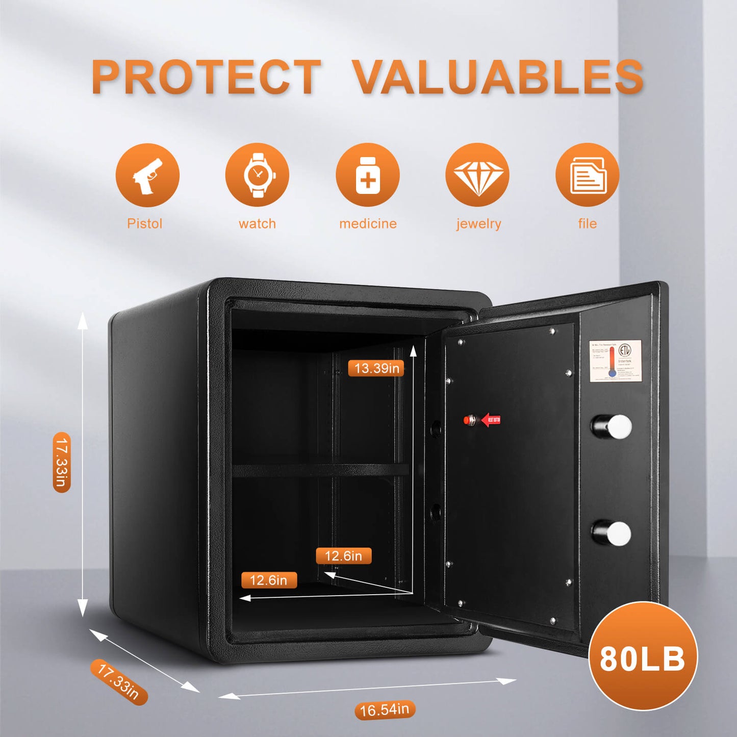 Fireproof Safe with Fingerprint 1.23 Cubic Feet 44OE TIGERKING SAFE