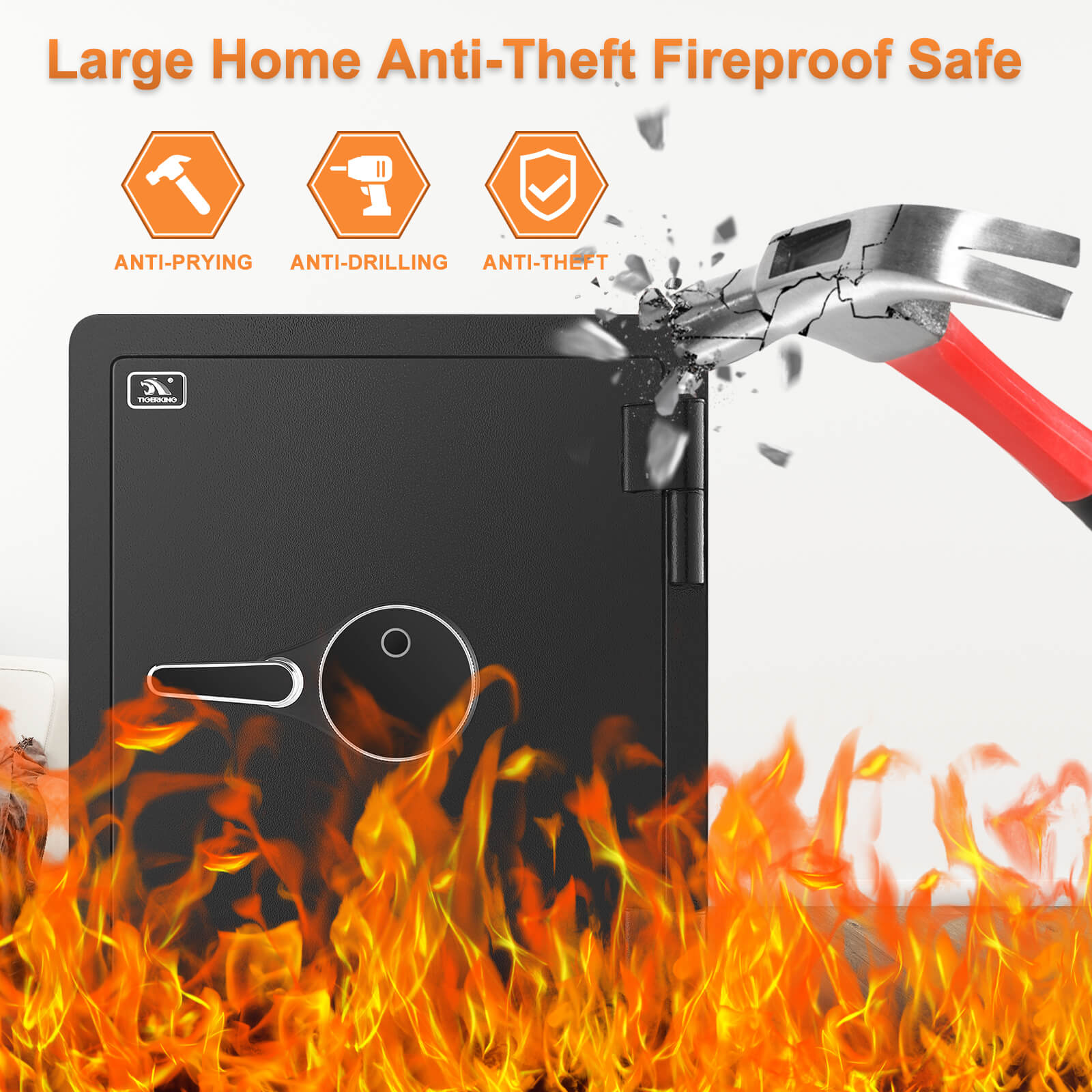 Fireproof Safe with Fingerprint 1.8 Cubic Feet 66OE TIGERKING SAFE