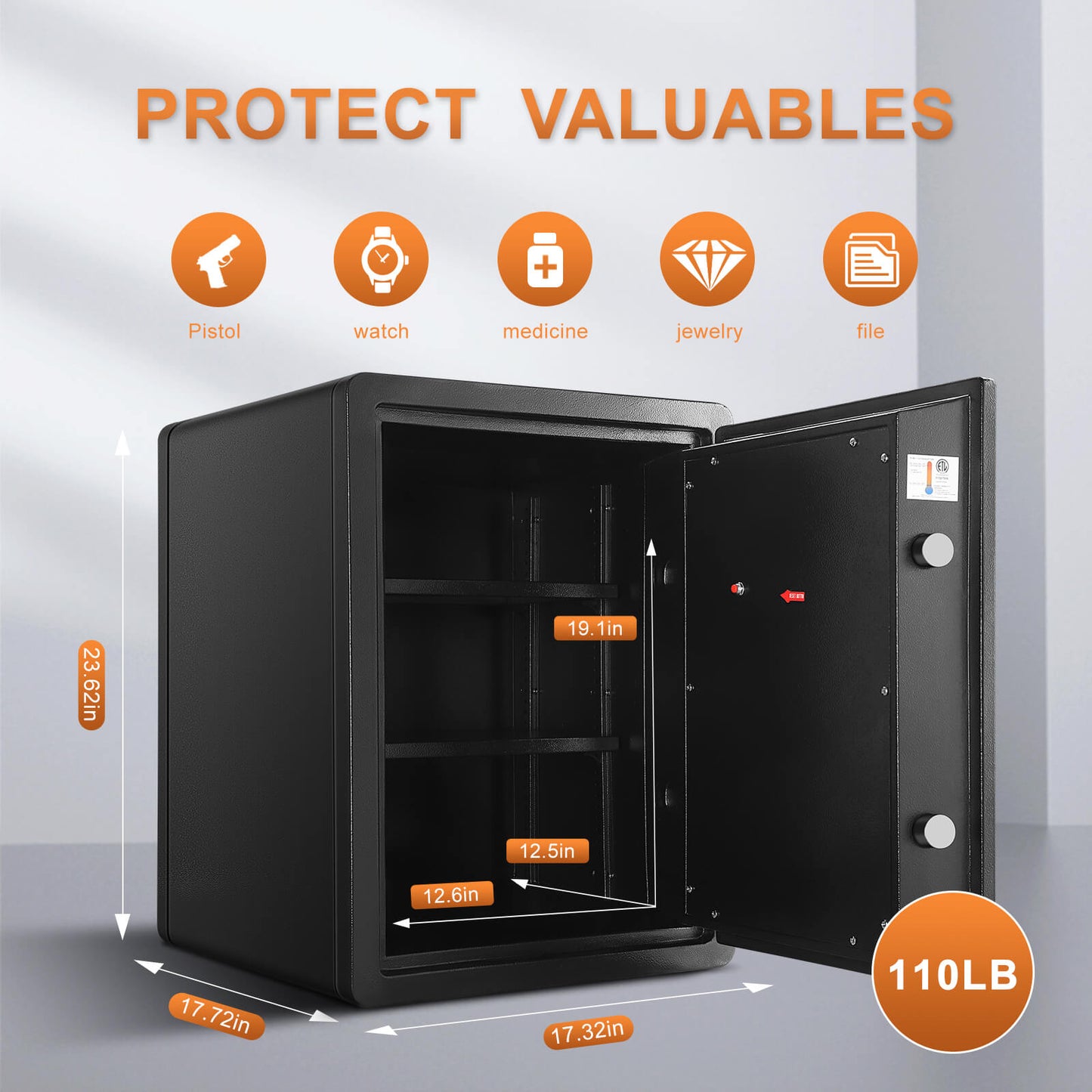 Fireproof Safe with Fingerprint 1.8 Cubic Feet 66OE TIGERKING SAFE