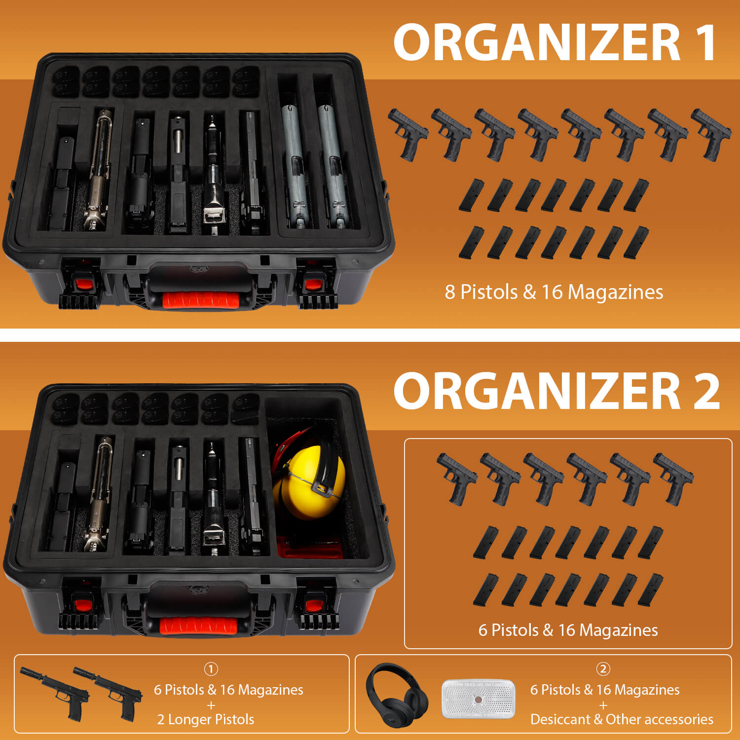TIGERKING 8 Pistols Hard Pistol Case Waterproof Hard Handgun Storage