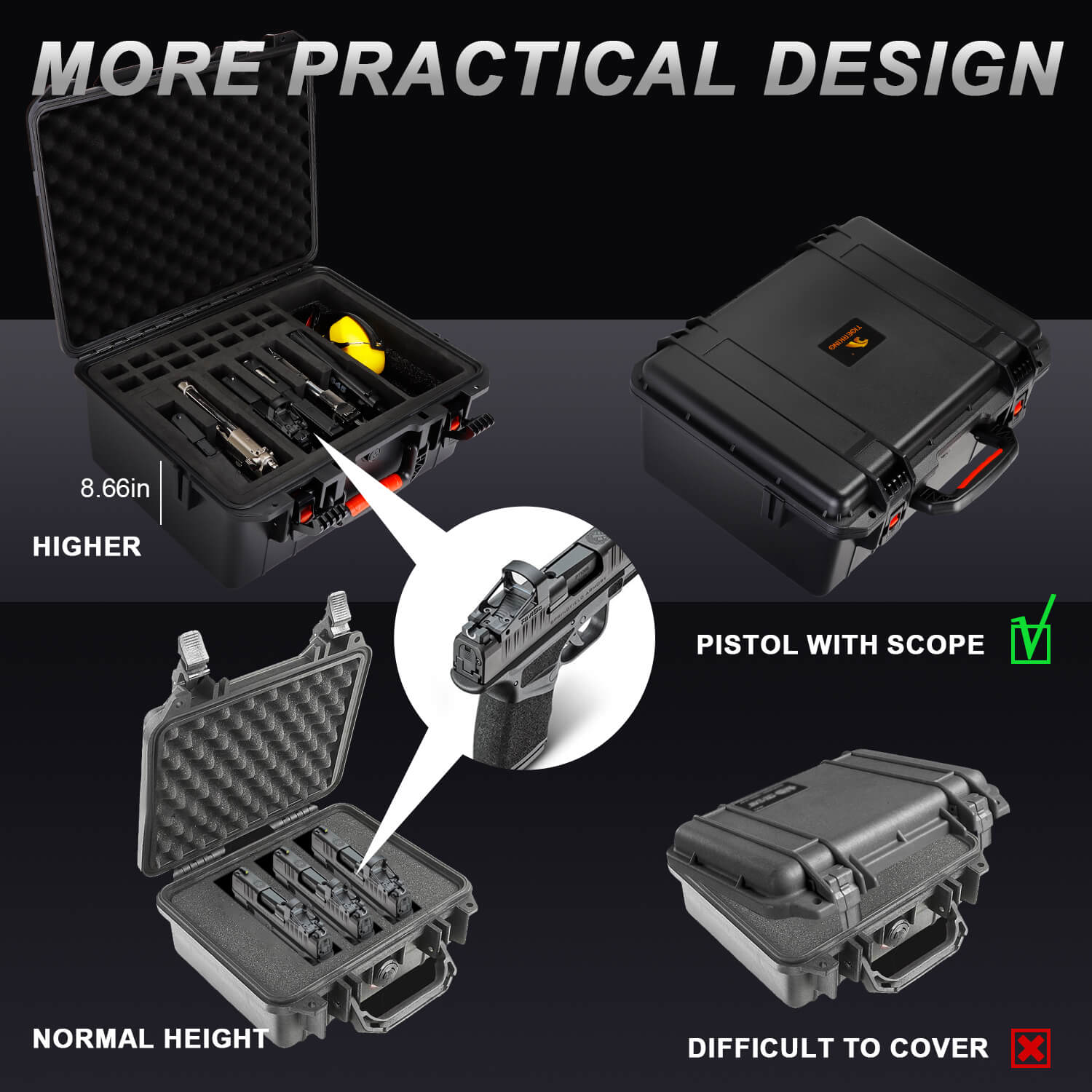 TIGERKING 8 Pistols Hard Pistol Case Waterproof Hard Handgun Storage