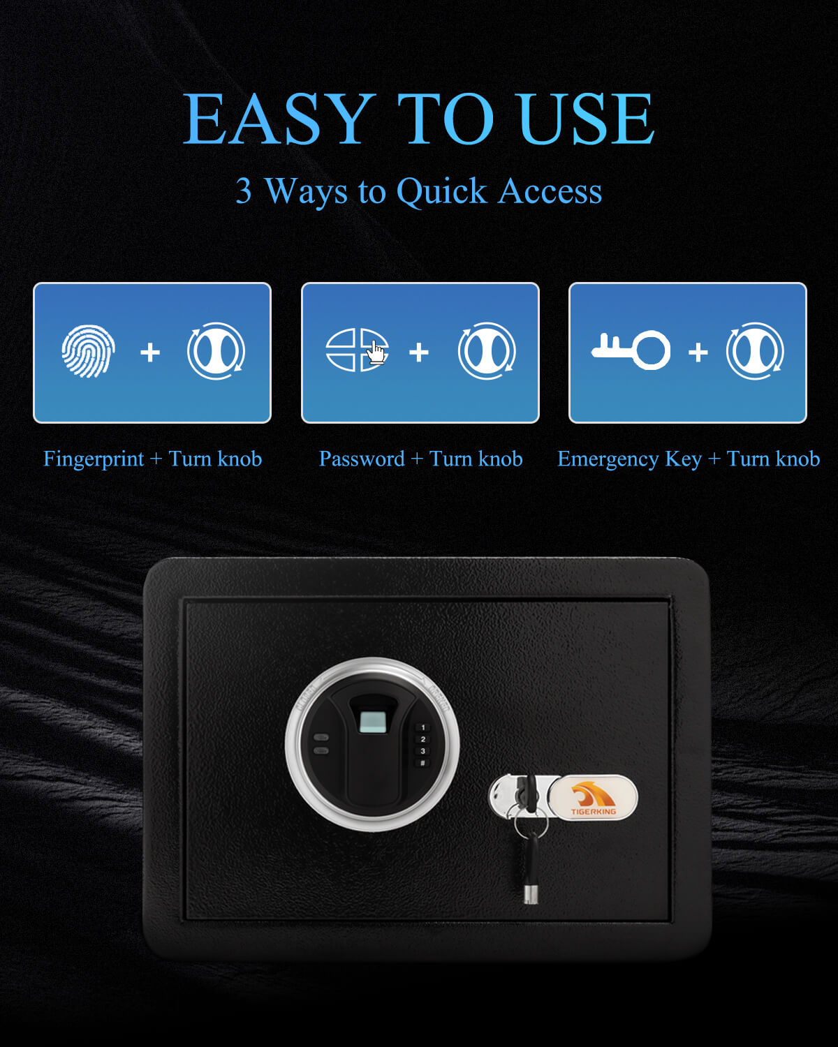 TIGERKING Security Fingerprint Biometric Safe Digital Safe for Home Office Black Quick Access Small Safes for Cash Jewelry