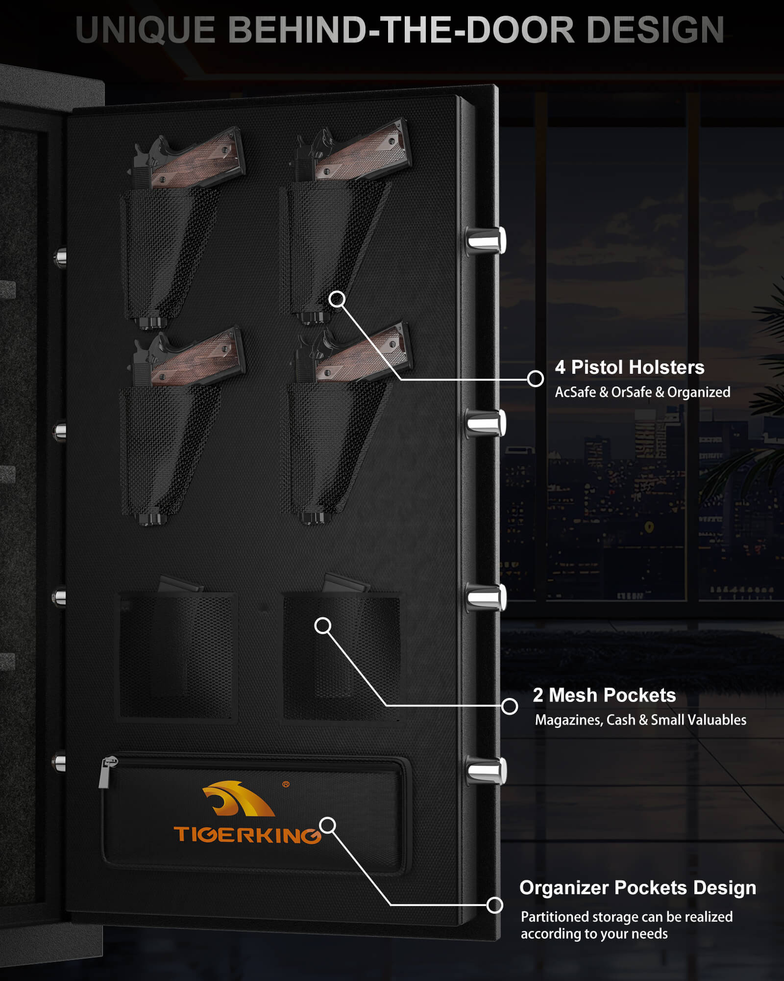 TIGERKING adventurer 3822 Tactical 8.78 cu-ft Fireproof and Waterproof home Safe Large Fireproof Floor Safe for home use with Handgun Holsters