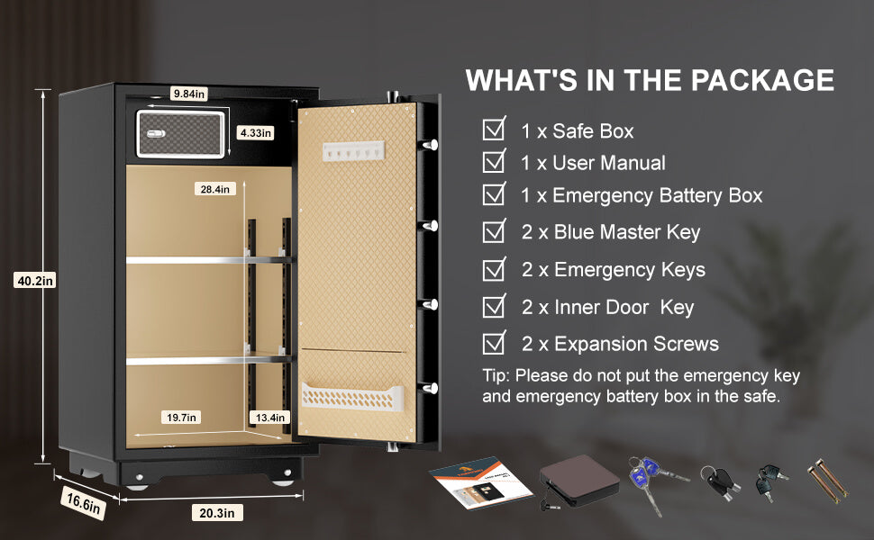 TIGERKING 7.2 Cubic Feet Extra Large Heavy Duty Safe Box Home Safe with Double Safety Key Lock and Separate Lock Box 100XH Black