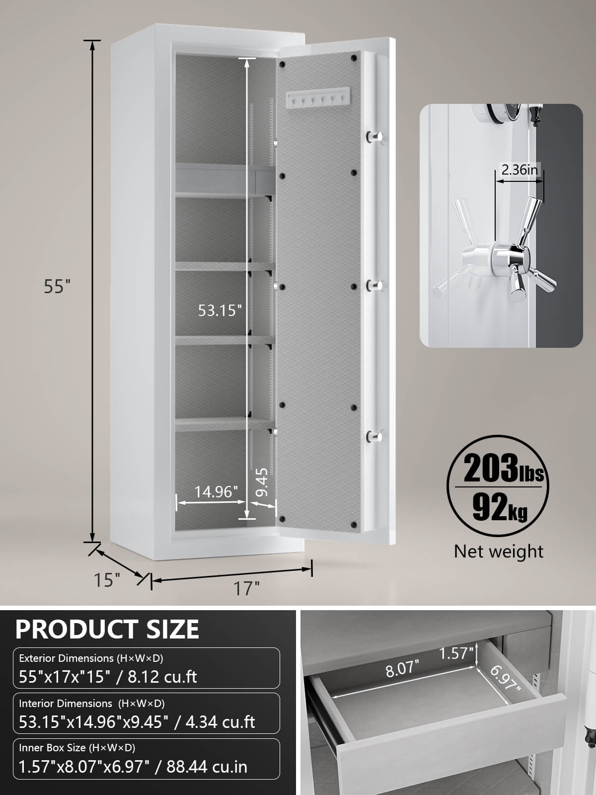 TigerKing Extra Large Fireproof Jewelry Safe Heavy Duty Home Safe White 8.12 cu.ft SPARK