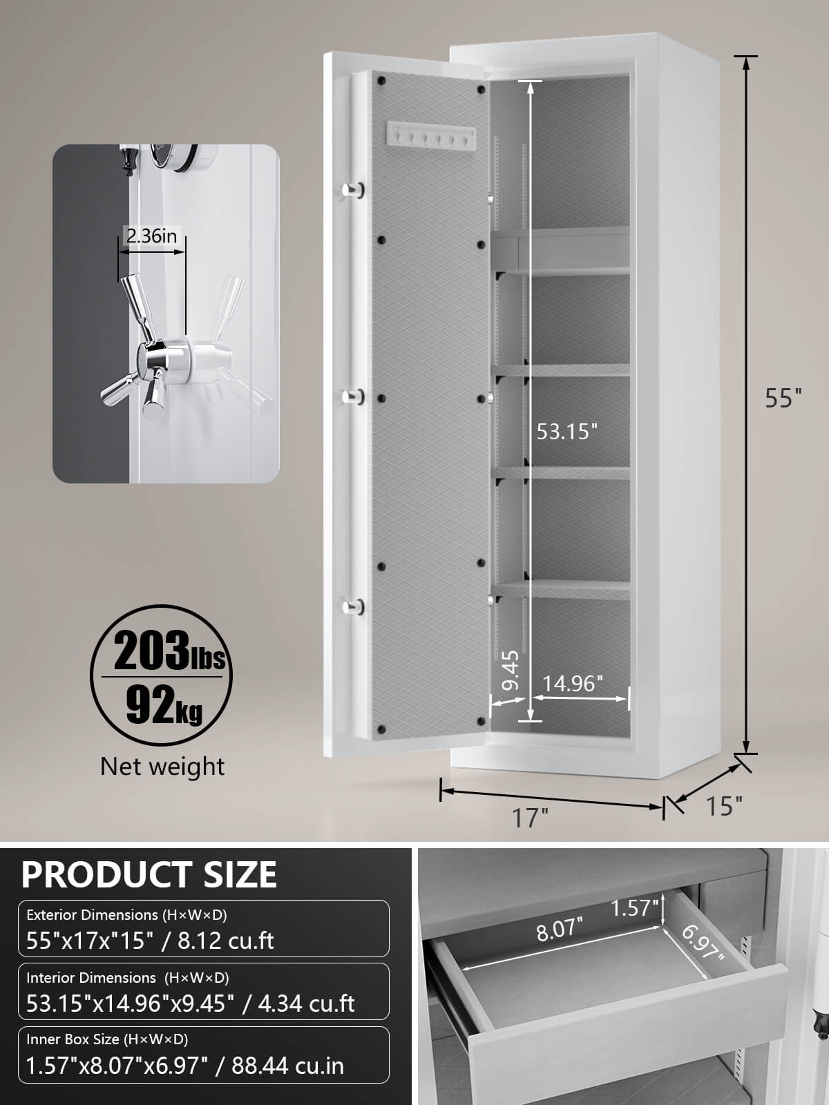 TIGERKING SAFE SPARK 5517 Left Hinged Safe Heavy Duty Fireproof Jewelry Safe 8 cu ft White Left Opening Fireproof Home Safe Box