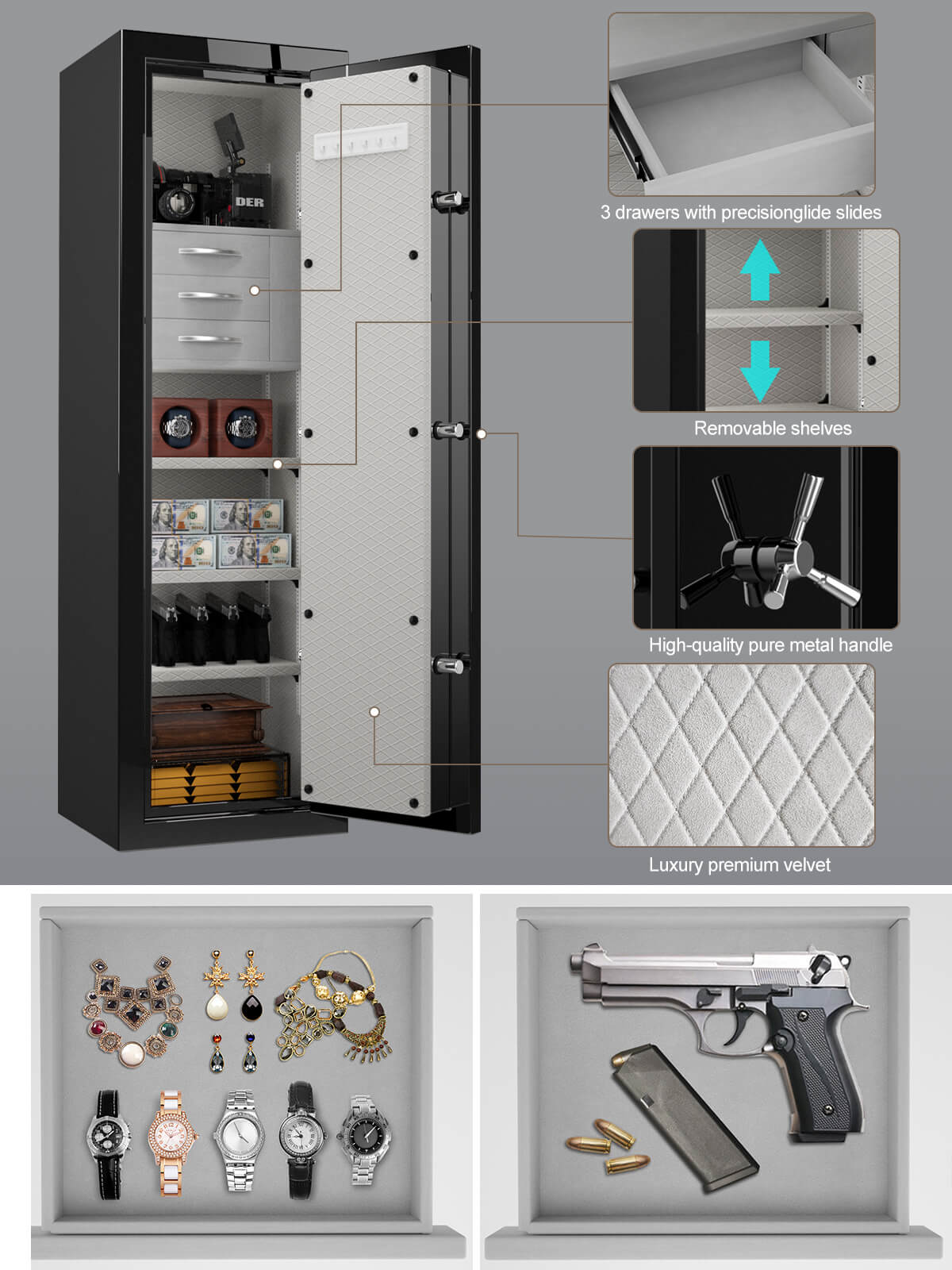 TigerKing Spark 5517 plus 8.12 cu.ft fireproof jewelry safe with 3 drawers/black/detail