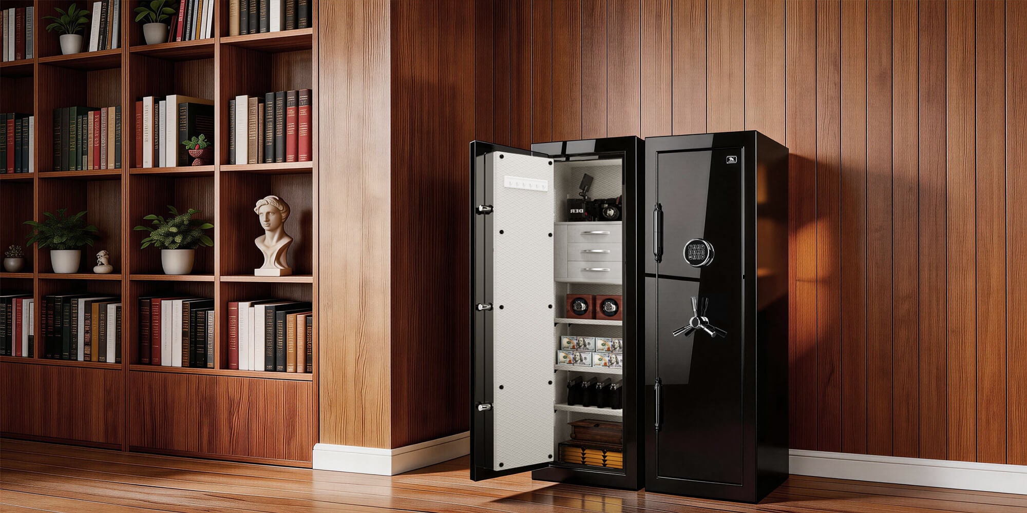 TigerKing Spark 5517 plus left-hinged 8.12 cu.ft fireproof jewelry safe with 3 drawers, black black scene