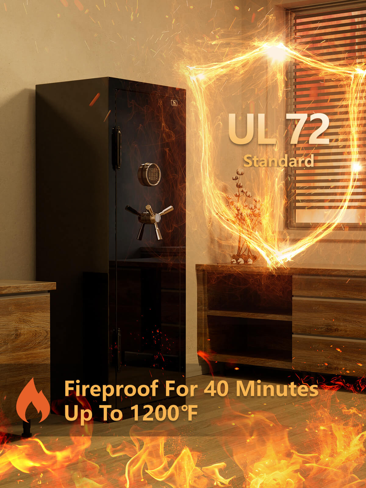 TigerKing Spark 5922 plus left-hinged 13.1 cu.ft fireproof jewelry safe with 3 drawers/black/scene fireproof