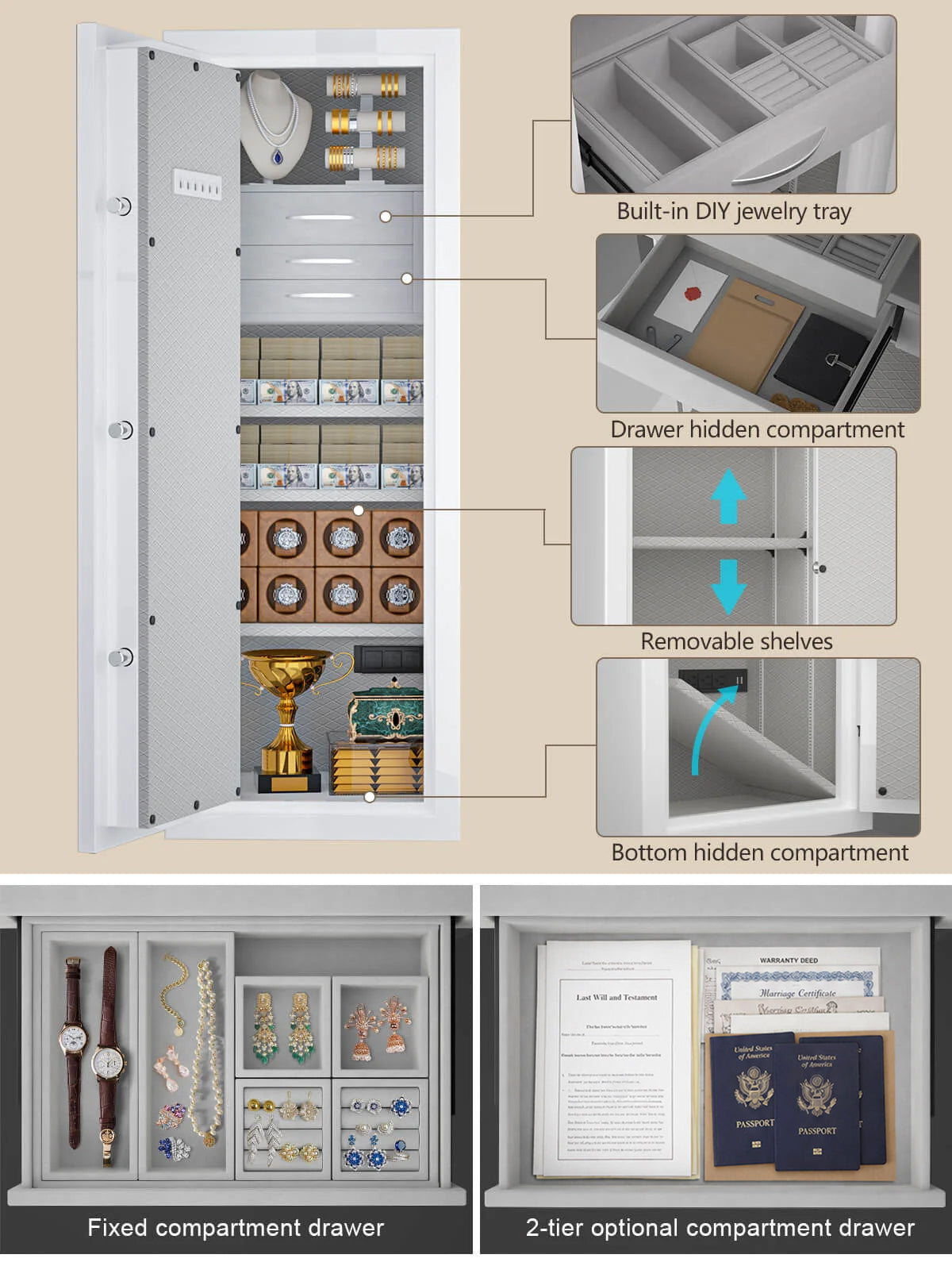 Left-Hinged XL Jewelry Safe, 13.12 cu.ft 3-Drawer UL 72 Fireproof - SPARK5922 SE LEFT