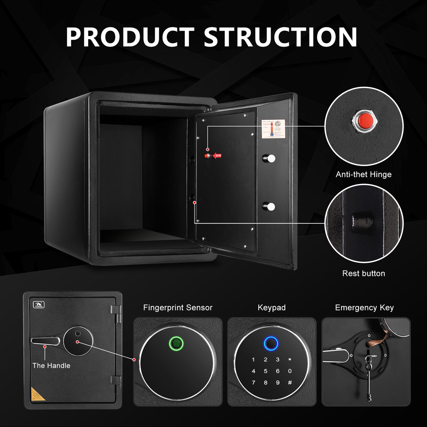 Fireproof Safe with Fingerprint 2.3 Cubic Feet 42OE - TIGERKING TIGERKING SAFE