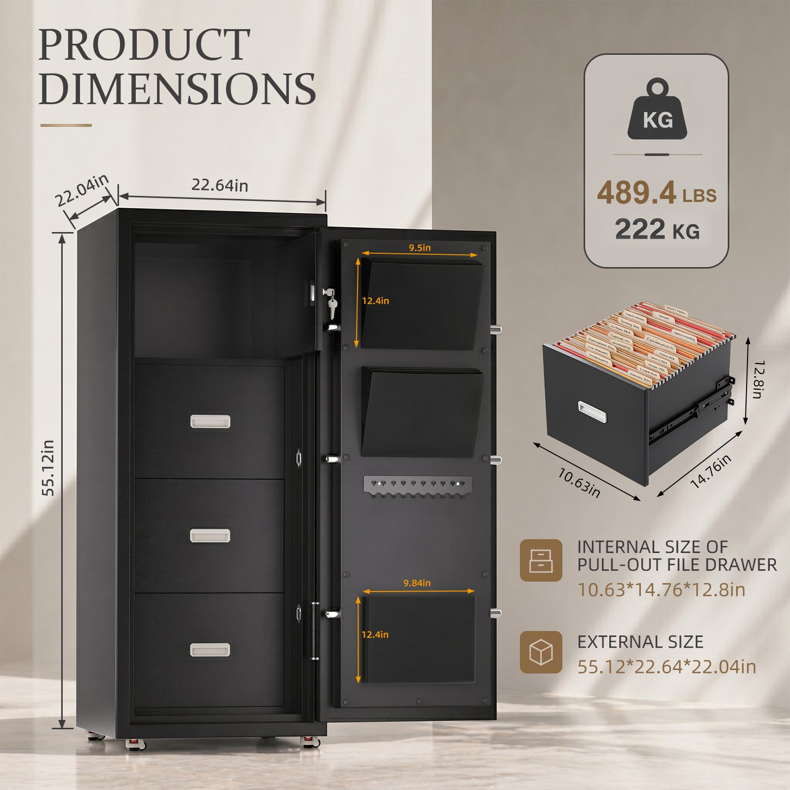 Large Document Safe 2-Hour Fireproof with 4-Drawer, 489 lb Safe - FF4D