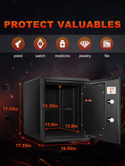 TIGERKING 1 Hour Fireproof Safe Box Safe 1.23 Cu.ft with Digital Touchscreen Keypad Lock Quick Access Biometric Home Security Safes 44DZ