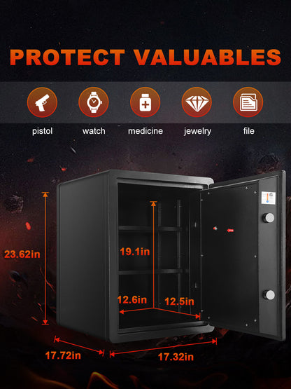 TIGERKING 1 Hour Fireproof Safe Box Safe 1.74 Cu.ft with Digital Touchscreen Keypad Lock Quick Access Biometric Home Security Safes 60DZ