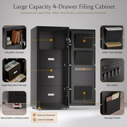 Large Document Safe 2-Hour Fireproof with 4-Drawer, 489 lb Safe - FF4D