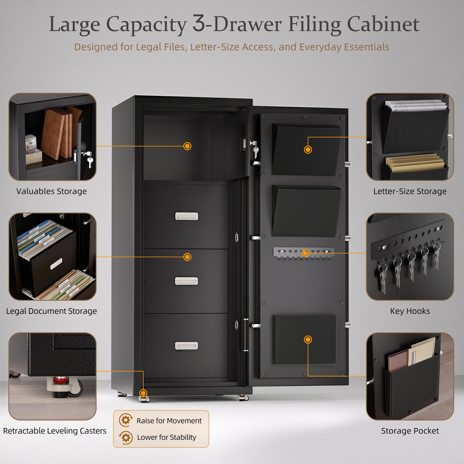 Large Document Safe 16 Cu.Ft 2-Hour Fireproof with 4-Drawer, 489 lb Safe - FF4D