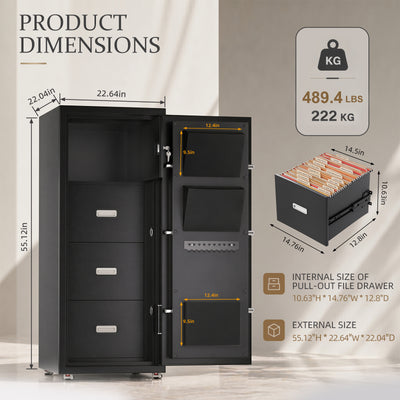 Large Document Safe 16 Cu.Ft 2-Hour Fireproof with 4-Drawer, 489 lb Safe - FF4D