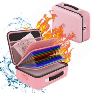 Fireproof-Waterproof Document Box With Water-Resistant Zipper Hard Case Fireproof File Box With Lock Pink