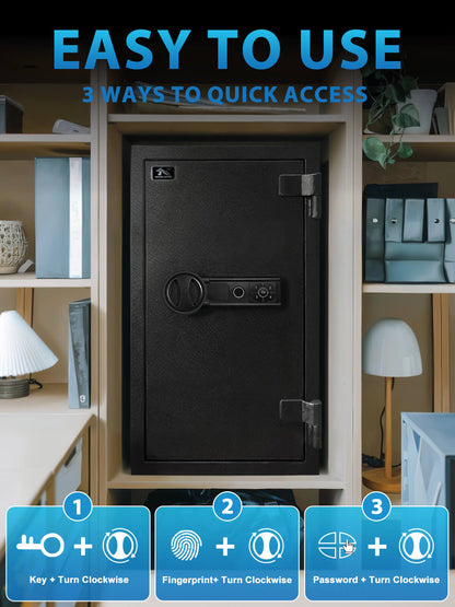 TigerKing 30 Min Fireproof Big Home Safe Biometric unlock 3.47 CU.ft FPSD66FR