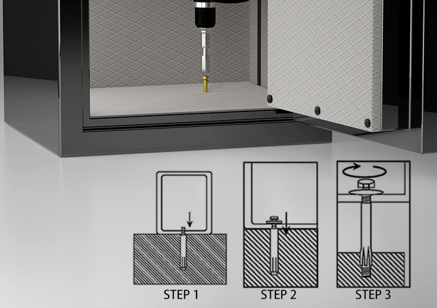 SPARK fireproof safe has four screw holes on the bottom for direct floor installation, preventing it from being easily moved.