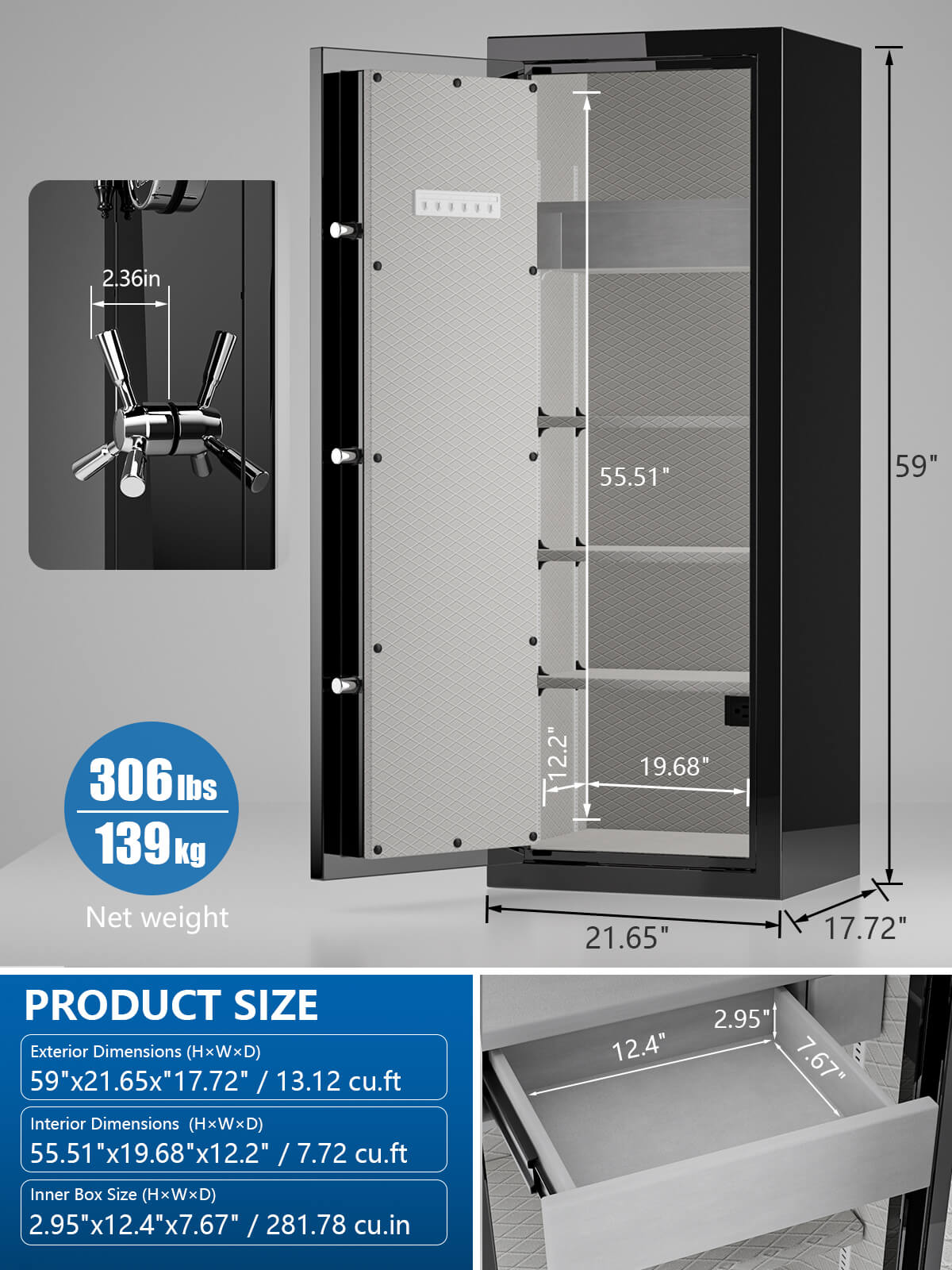 TIGERKING SAFE SPARK 5922 Left Hinged Safe Heavy Duty Fireproof Jewelry Safe 13 cu ft White Left Opening Fireproof Home Safes